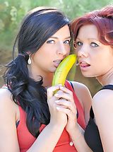 Rita and Madeline masturbating with bananas